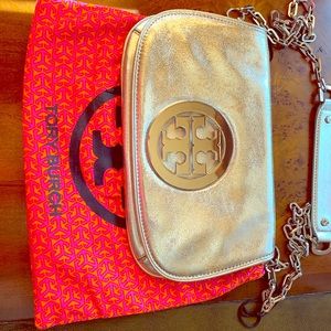 Tory Burch silver clutch with chain